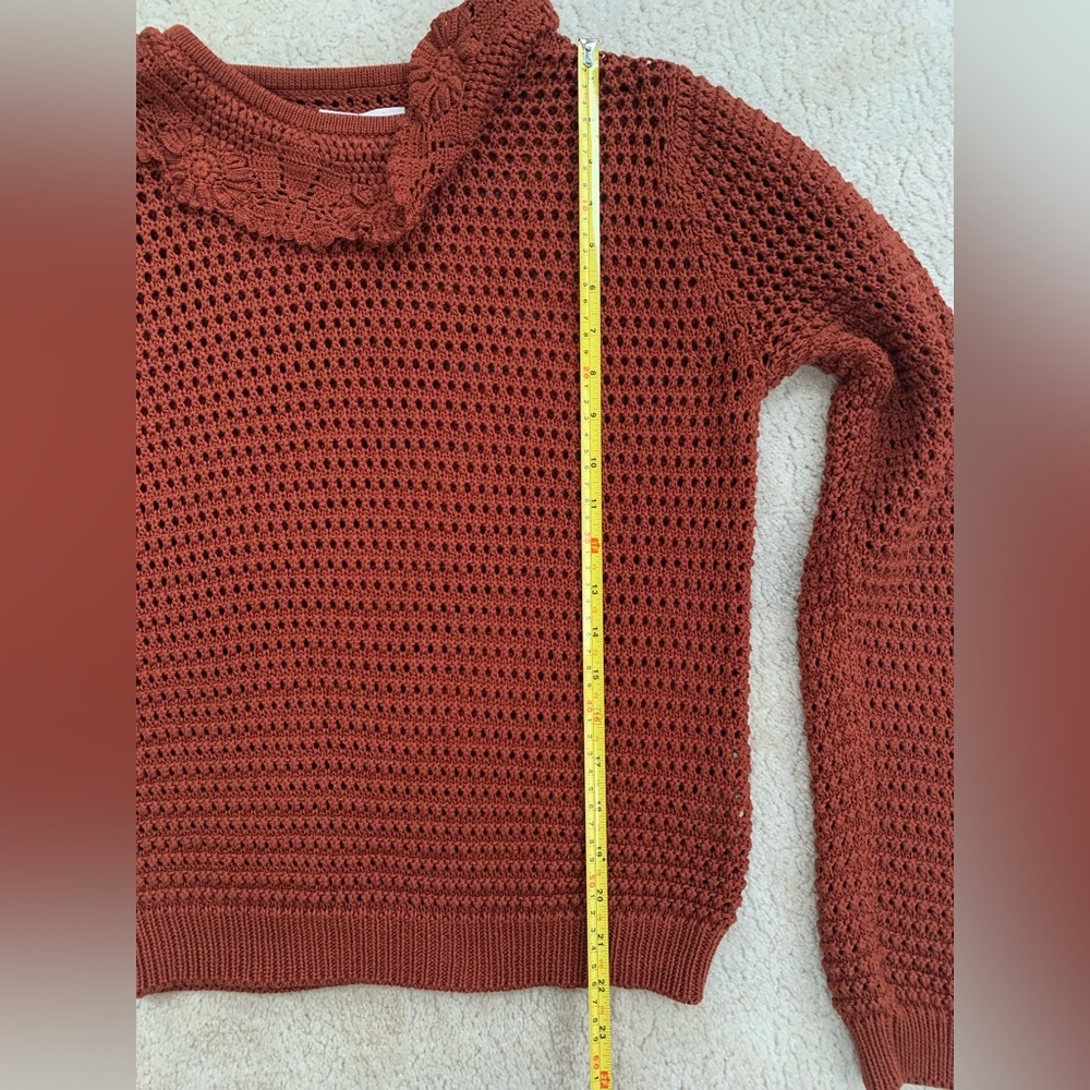 Doen Size Large Talia Knit Pima Cotton Sweater in Chile with Crochet Lace Collar - Picture 15 of 15